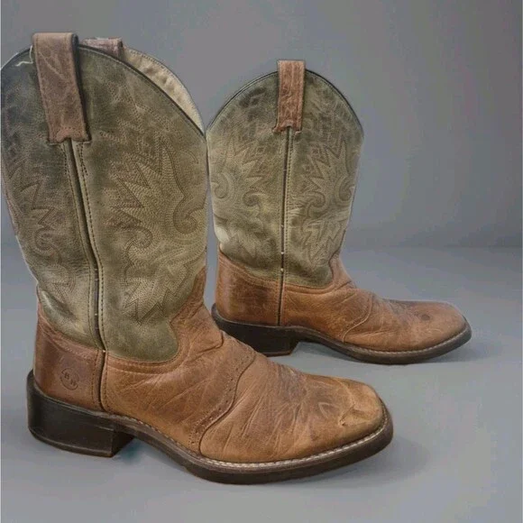 Double-H Boots Gabriel DH3571 Men's Sz 9D  Boots Cowboy Cognac Brown Olive Green
