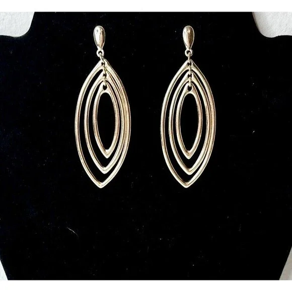 Liz Claiborne Vintage Gold‎ Tone 3 Tiered Dangle Drop Earrings 3”