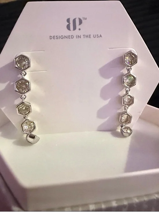 Bomb Party .925 solid sterling Silver Hexagon lemon cubic zirconia Drop Earrings