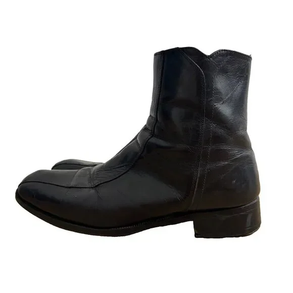 Florsheim Duke Ankle Boots Men’s 11D Black Leather Side Zip Beatle Retro 11087