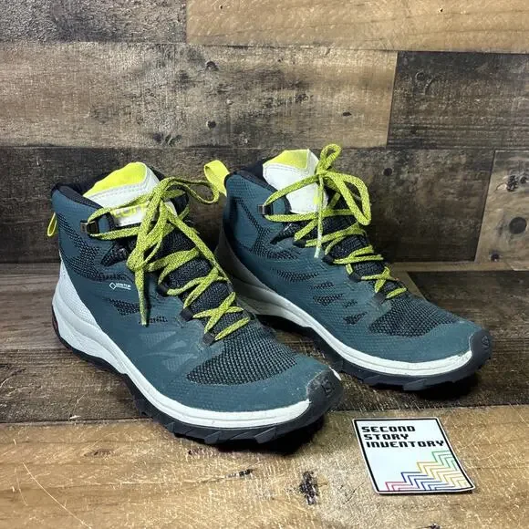 Salomon Outline GTX Mid Hiking Boots Shoes Mens Size 7.5 Green Gray NO INSOLES