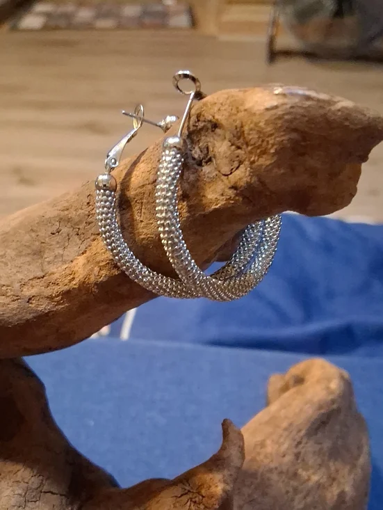 Silver Textured Hoop Earrings - Classic Women's Jewelry