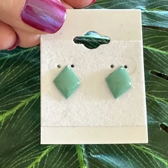 Diamond shape mint green stud earrings BOGO FREE
