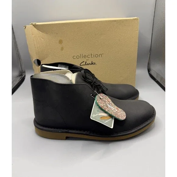 Clarks Bushacre Men's Black Leather Chukka Ankle Boots Casual Shoe Size 13