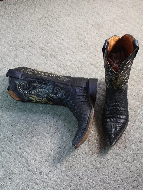 Jar Boot Men's Size 8.5 Black Croc Leather Embroidered Pointed Toe Western Boots