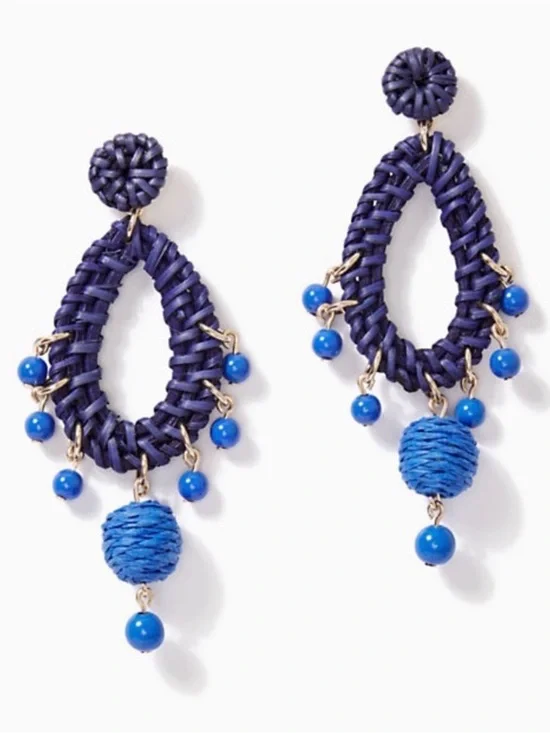 Lilly Pulitzer Alba Raffia Blue Woven Drop Earrings new