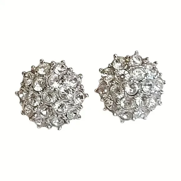 Vintage Silver Tone Rhinestone Cluster Post Earrings