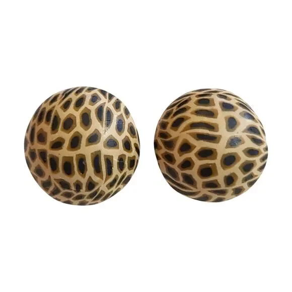 Vintage 80s Large Leopard Print Round Clip On Earrings