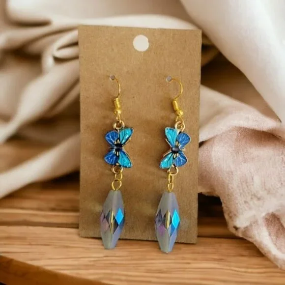 Butterfly Blue with‎ Crystal Drop Earrings