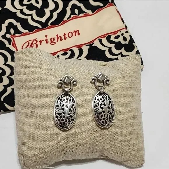 Brighton silver tone post drop filigree bird‎ flying earrings
