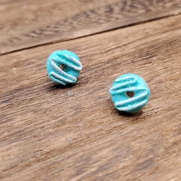 E210 Blue Sprinkle Frosted‎ Donut Earrings Cute Trendy!
