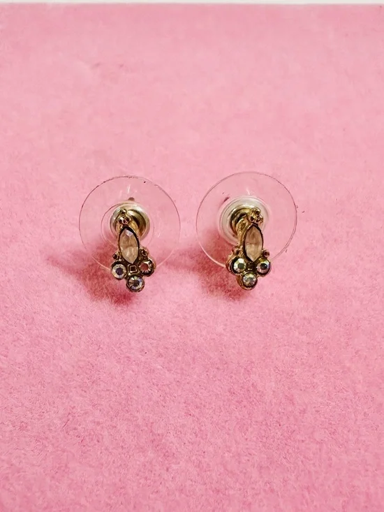 Gold Rhinestone Drop Stud Earrings