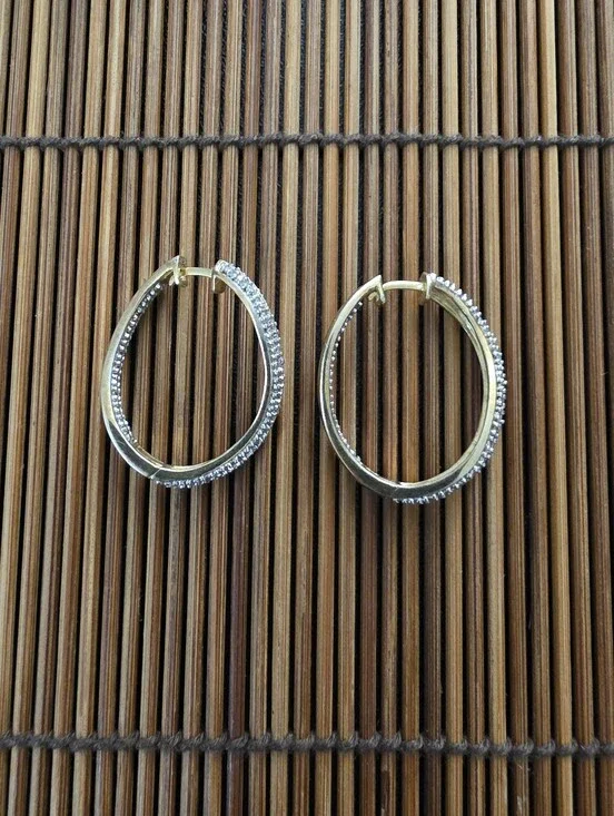 925 Silver Diamond Chip Yellow Gold Hoop Earrings