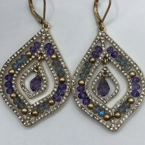 Lonna & Lilly beaded chandelier Pave Crystals Gold Tone Purple Drop ‎  EARRINGS