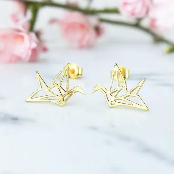 NEW sterling silver crane bird brushed stud earrings jewelry B5A