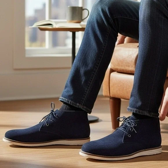 Windsor Smith Ankle Chukka Boots Size 9 Mens Bullflash Navy‎ Blue Suede Lace Up