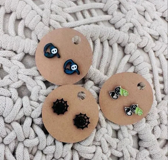 3 Pairs Halloween Black Stud Earrings Spider Web and Witch Cat