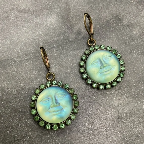 Kirks Folly Blue Moon Earrings with Green Accents
