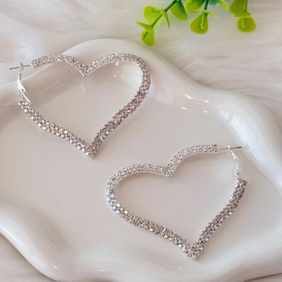 Sparkling Rhinestone‎ Heart Hoop Earrings