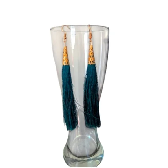 Elegant Gold and Green Tassel Earrings 5