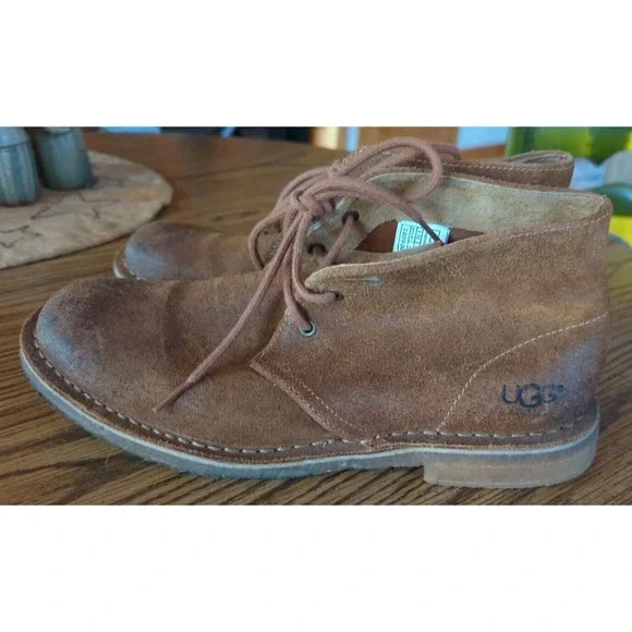 UGG Chestnut Brown Leather‎ Lace Up Ankle BOOTS Distressed 7.5 Mens