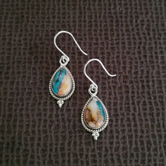 Shivam Oyster Blue💙 Copper Turquoise Teardrop💧 Earrings