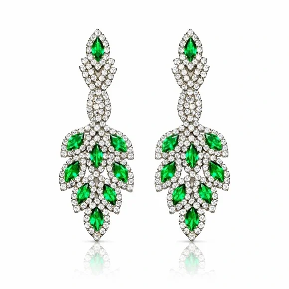 ⚜️ Elegant Classic Green and Clear Gems Drop Earrings