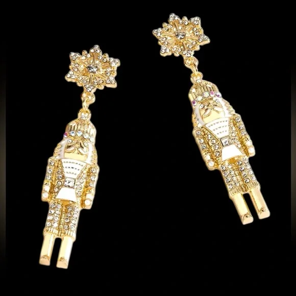 GOLDTONE AND RHINESTONE NUTCRACKER‎ EARRINGS