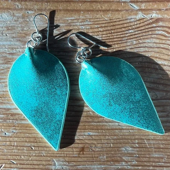 Teal Leaf Earrings Lightweight Dangle Drop Boho‎ Statement