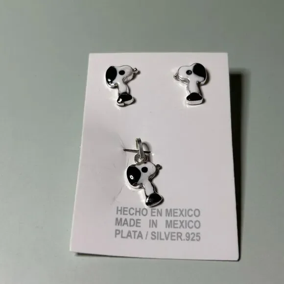 925 Sterling Silver Pendant and Earring Set: Snoopy Set