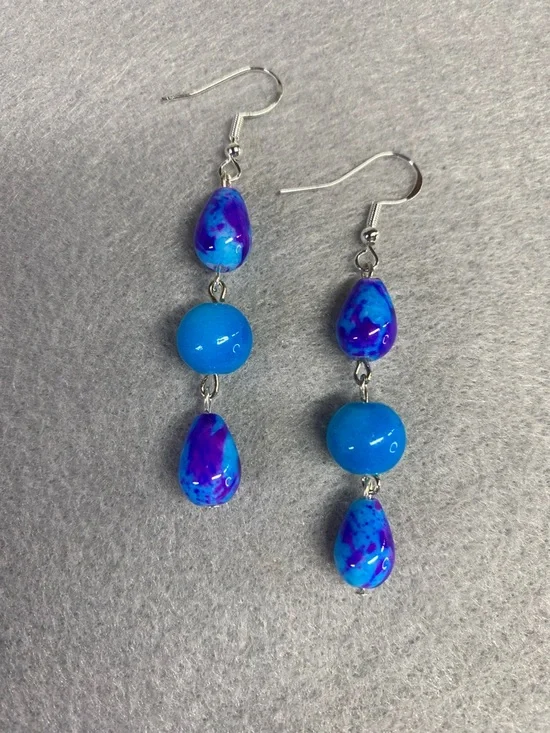 ⭐️HANDMADE Blue & Purple Bead Dangle Earrings - Women Jewelry