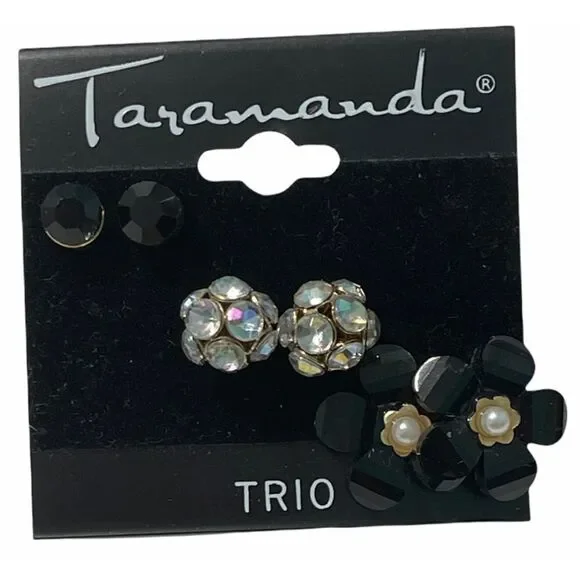 Taramanda Trio‎ Earring Set CZ Ball Studs Flowers