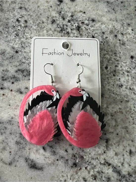 Fashion Jewelry Pink Flamingo Layered Drop Earrings