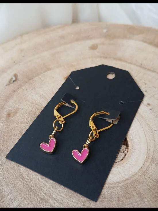 Gold-Plated Pink Heart Drop Earrings - Women's Jewelry
