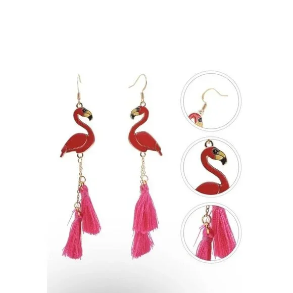 Pink Gold Enamel Flamingo Dangle Fashion Earrings