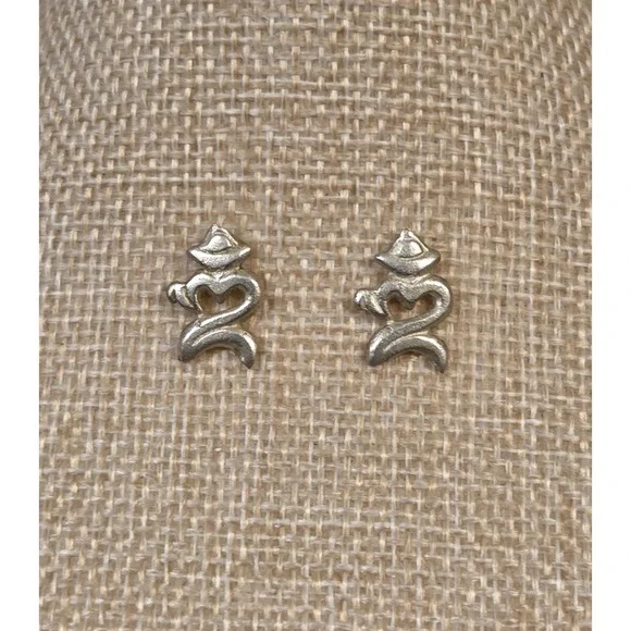 Vintage Sterling Silver‎ Tibetan OM Budist Stud Earrings Handmade