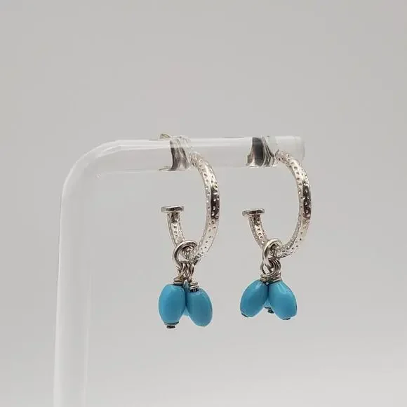 Silpada 925 Sterling Silver Earrings 1/2 Hoops Removable Turquoise Dangles
