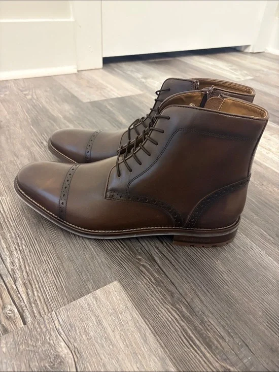 Kenneth Cole Men's Brown Leather Cap-Toe Dress Boots (Brand New)