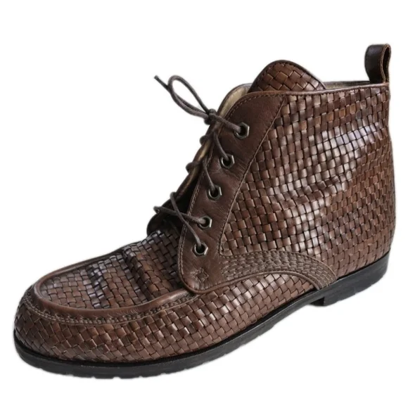 Susan Bennis Warren Edwards Shoes Brown Woven Leather Boot Italy VTG Size 9.5