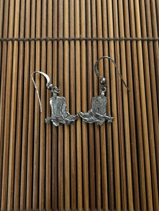 925 Silver Cowgirl Boots Dangle Earrings (Vintage)