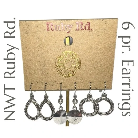 Ruby Rd. 3‎ Pair Collection Silver Tone Patina Dangle Earrings Set NWT