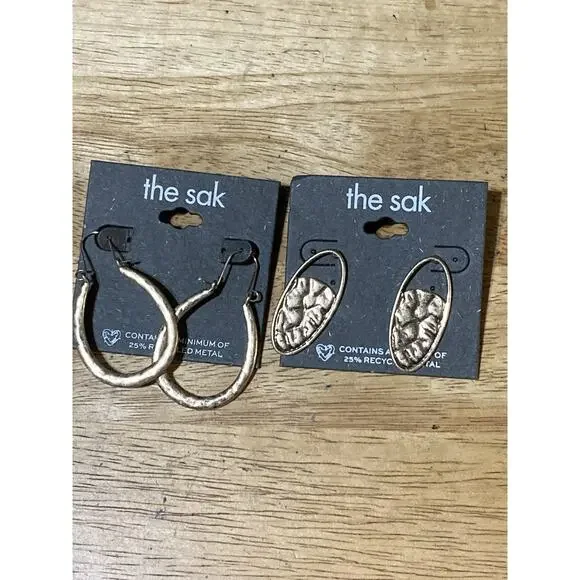 The Sak Matte Gold Tone Dangle Earrings‎ Oval Set Of 2 NEW