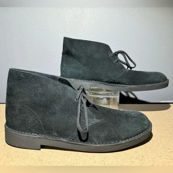 Men’s Clarks Bushacre Boots‎ Black Suede Size 12M #15522