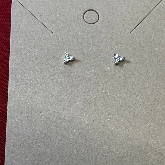 Silver‎ Tone Tiny Stud Faux Diamond 3 Stone Triangle Earrings
