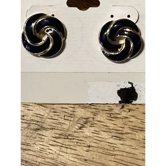 Vintage‎ Gold & Navy Blue Knot Swirl Earrings