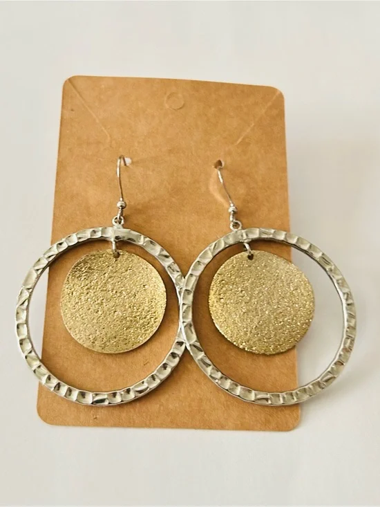 Marjorie Baer Golden Disc Silver Crinkle Earrings