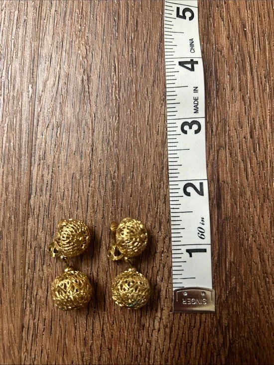 Monet Gold Tone Drop Dangle Balls Vintage Clip On Earrings