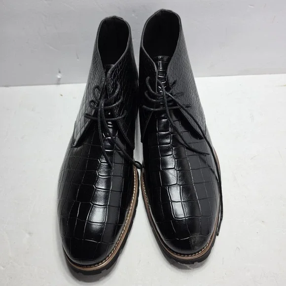 Mens Black Faux Croc Embossed Chukka Boots Lace Up Dress Shoes 2353 Size 46