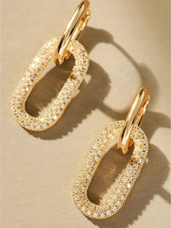 NWT 🏷️ Anthropologie Pavé Paperclip Link Huggie Earrings