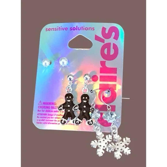 New Y2K VTG Claires Hoop Reindeer Shaped Drop/Dangle‎ Christmas Earrings